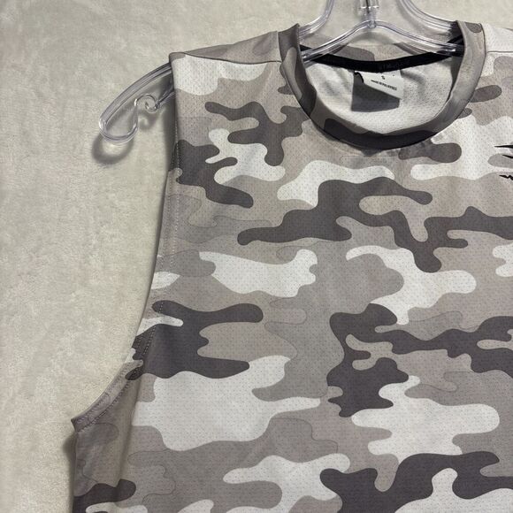 Gymshark Arrival Sleeveless T Shirt Men's Small Gray Camo Muscle Fitness Gym - Picture 2 of 16